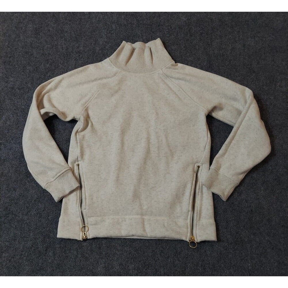 Athleta Sweater Womens XXS Beige Pullover Gold Side Zips‎ Long Sleeve Mock Neck
